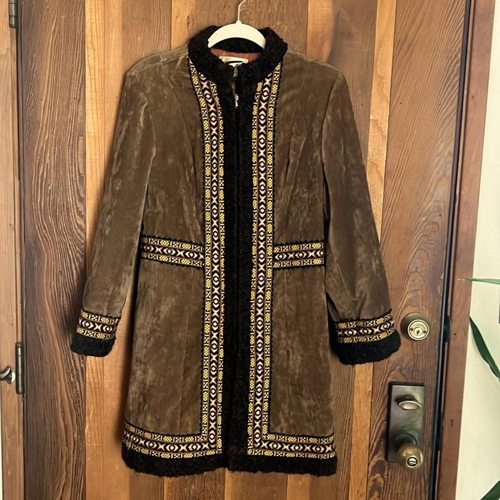 SOLD>>>>>>Incredible Vintage 70s  Afghan Embroidered Velour and Wool Coat